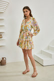 Elysia Yellow Floral Long Sleeve Mini Dress