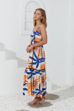 Tropicana Blue Orange Abstract Contrast Maxi Dress