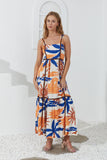 Tropicana Blue Orange Abstract Contrast Maxi Dress