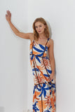 Tropicana Blue Orange Abstract Contrast Maxi Dress