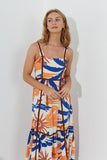 Tropicana Blue Orange Abstract Contrast Maxi Dress