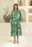 Verda Green Tropical Long Sleeve Midi Dress