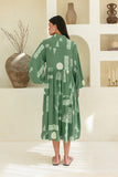 Verda Green Tropical Long Sleeve Midi Dress