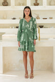 Verda Green Tropical Long Sleeve Mini Dress