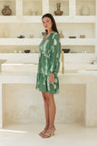 Verda Green Tropical Long Sleeve Mini Dress