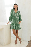 Verda Green Tropical Long Sleeve Mini Dress