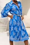 Myrrah Blue Floral Belted Midi Dress