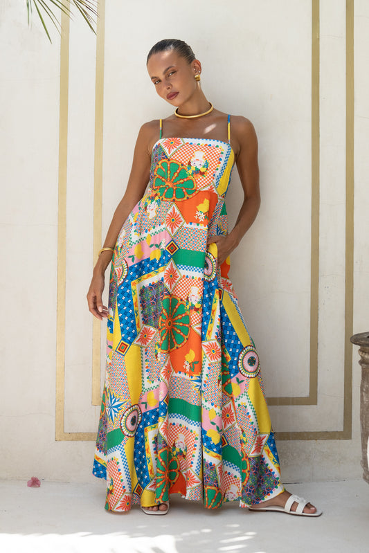 Allegra Multicolour Patchwork Maxi Dress