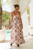 Kalani Brown Abstract Tile Flared Maxi Dress