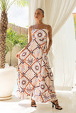 Kalani Brown Abstract Tile Flared Maxi Dress