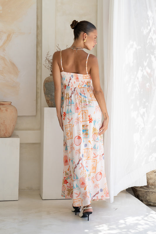 Aloha Multicolour Abstract Flared Maxi Dress