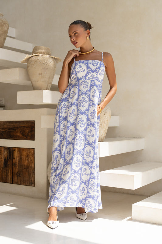 Delilah Blue Floral Flared Maxi Dress