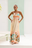 Summer Orange Pink Tropical Flared Maxi Dress