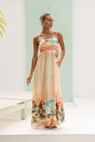 Summer Orange Pink Tropical Flared Maxi Dress