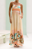 Summer Orange Pink Tropical Flared Maxi Dress