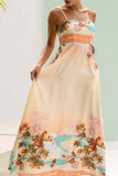 Summer Orange Pink Tropical Flared Maxi Dress