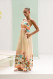 Summer Orange Pink Tropical Flared Maxi Dress