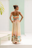 Summer Orange Pink Tropical Flared Maxi Dress