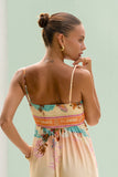 Summer Orange Pink Tropical Flared Maxi Dress