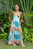 Seaside Blue Abstract Flared Maxi Dress