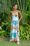 Seaside Blue Abstract Flared Maxi Dress