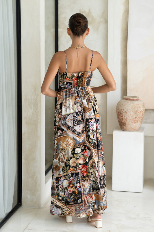 Alessia Black Abstract Flared Maxi Dress