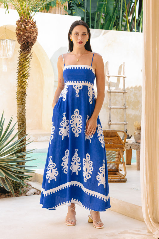 Lune Blue Abstract Maxi Dress