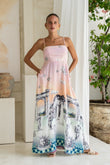 Valora Pink Abstract Flared Maxi Dress