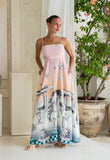 Valora Pink Abstract Flared Maxi Dress