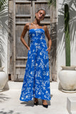 Lunaria Blue Floral Flared Maxi Dress