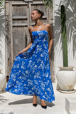 Lunaria Blue Floral Flared Maxi Dress