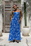 Lunaria Blue Floral Flared Maxi Dress