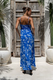 Lunaria Blue Floral Flared Maxi Dress