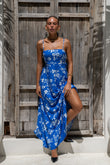 Lunaria Blue Floral Flared Maxi Dress