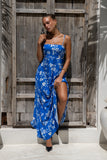 Lunaria Blue Floral Flared Maxi Dress