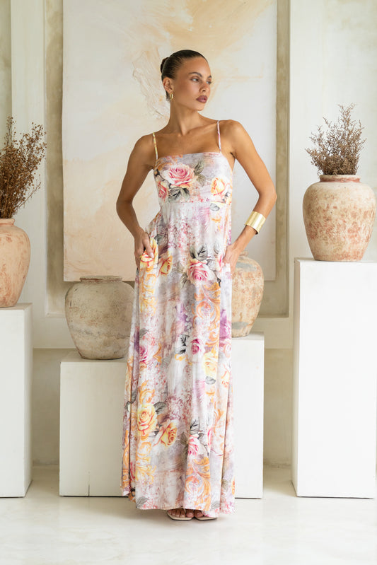 Carmella Pink Floral Flared Maxi Dress