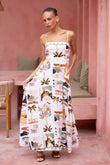 Aeliana Multicolour Tropical Flared Maxi Dress