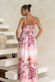 Isla Pink Tropical Flared Maxi Dress