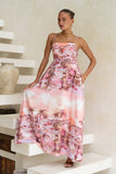 Isla Pink Tropical Flared Maxi Dress