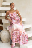 Isla Pink Tropical Flared Maxi Dress