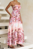 Isla Pink Tropical Flared Maxi Dress