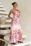 Isla Pink Tropical Flared Maxi Dress