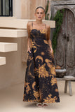 Estella Black Abstract Floral Flared Maxi Dress