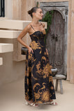 Estella Black Abstract Floral Flared Maxi Dress