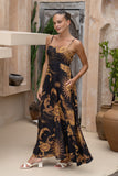 Estella Black Abstract Floral Flared Maxi Dress