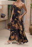 Estella Black Abstract Floral Flared Maxi Dress