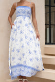 Aviana Blue Boho Flared Maxi Dress