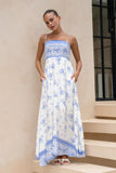 Aviana Blue Boho Flared Maxi Dress