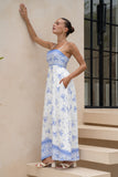 Aviana Blue Boho Flared Maxi Dress