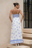 Aviana Blue Boho Flared Maxi Dress